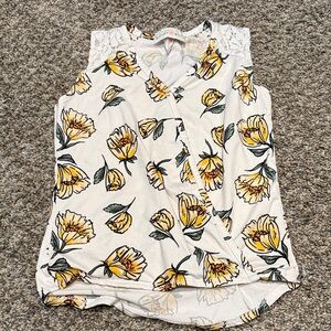 Floral Sleeveless Blouse - Yellow and White